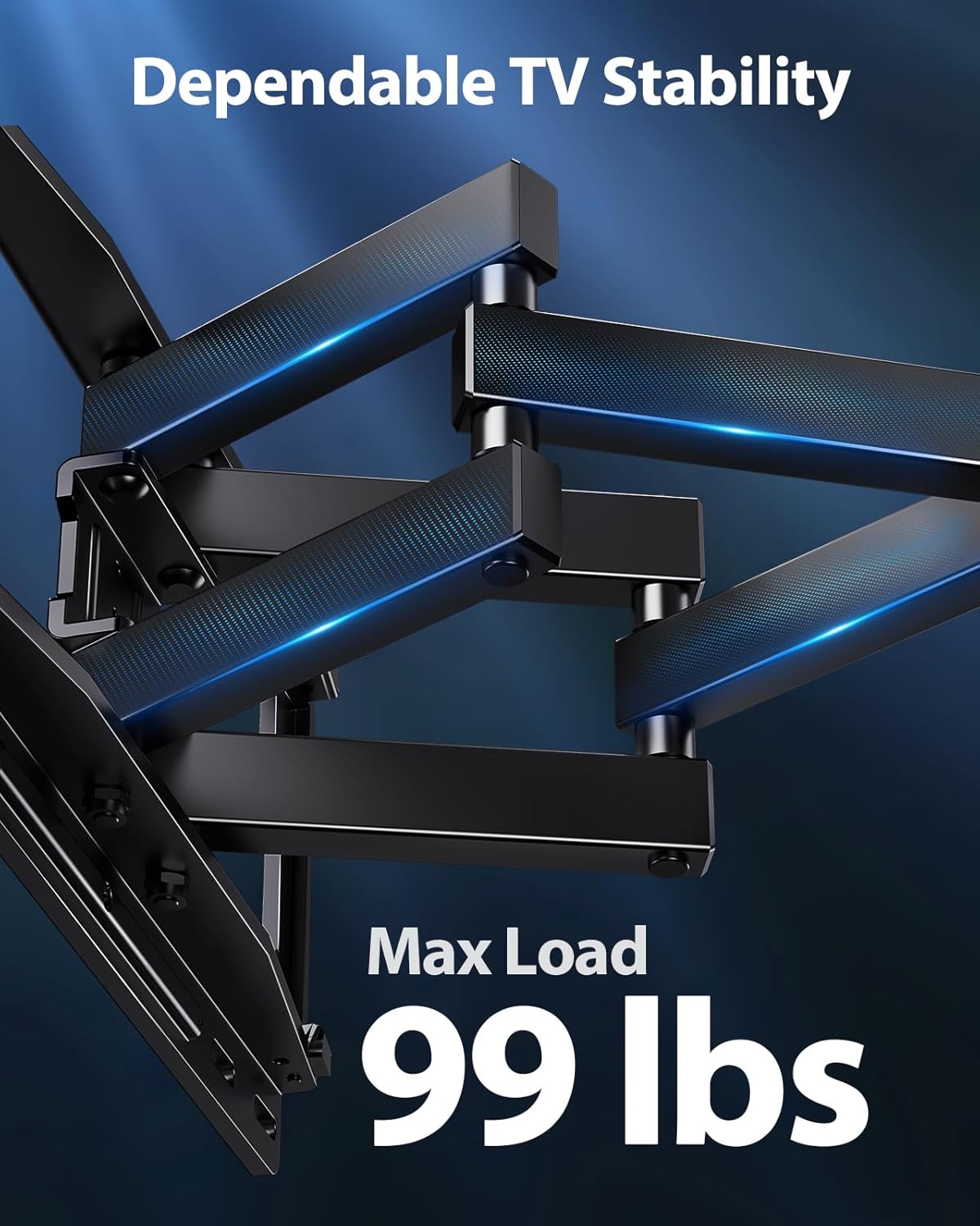 Pipishell Full Motion TV Wall Mount with LED Lights for 26-65 inch TVs, Pre-Assembled Wall Mount TV Bracket up to 99 lbs Max VESA 400x400mm, Fits 16”/12” Wood Studs, TV Backlights with Music Sync