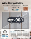 Pipishell Long Arm Full Motion TV Wall Mount for 42–90 Inch TVs up to 150 lbs, 40.1″ Long Extension, Pre-Assembled Corner TV Mount with Full Swivel, Tilt, Fits 8″/12″/16″/24″ Studs, Max VESA 800x400mm
