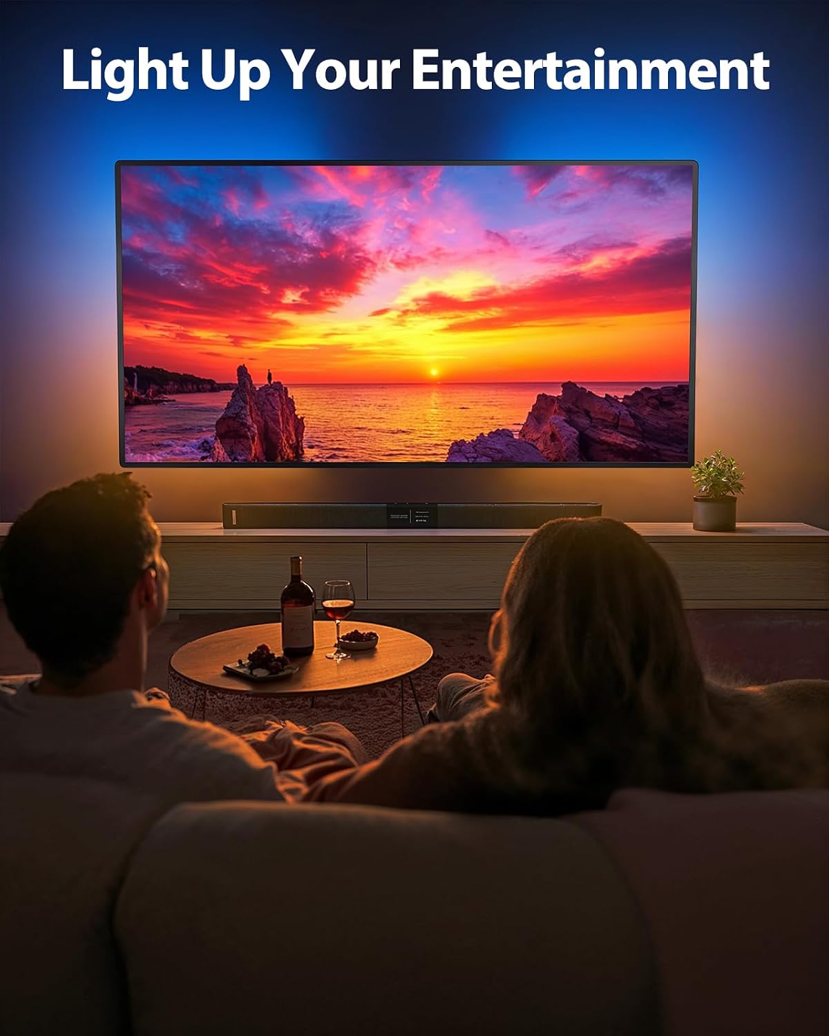 Pipishell Full Motion TV Wall Mount with LED Lights for 26-65 inch TVs, Pre-Assembled Wall Mount TV Bracket up to 99 lbs Max VESA 400x400mm, Fits 16”/12” Wood Studs, TV Backlights with Music Sync