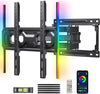 Pipishell Full Motion TV Wall Mount with LED Lights for 26-65 inch TVs, Pre-Assembled Wall Mount TV Bracket up to 99 lbs Max VESA 400x400mm, Fits 16”/12” Wood Studs, TV Backlights with Music Sync
