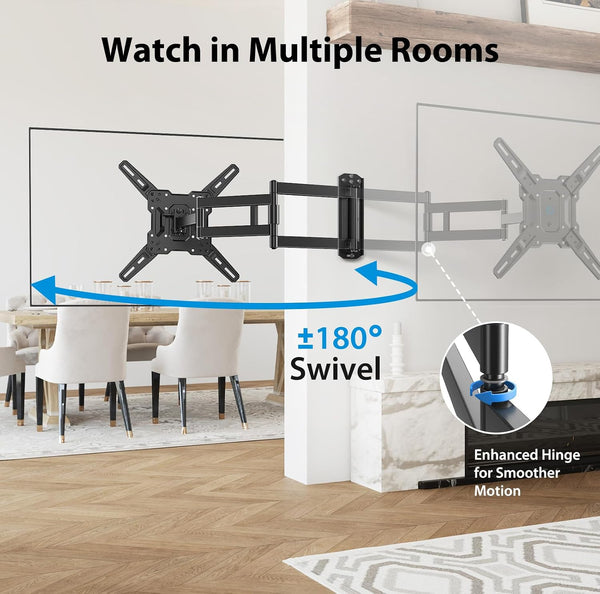Pipishell Full Motion Long-Arm TV Wall Mount for 32-65 Inch TVs, Max VESA 400x400mm up to 110 lbs, 37.4” Long Extension Corner TV Mount, Swivel & Tilt, Space-Saving Wall Mount TV Bracket, PIMF26B