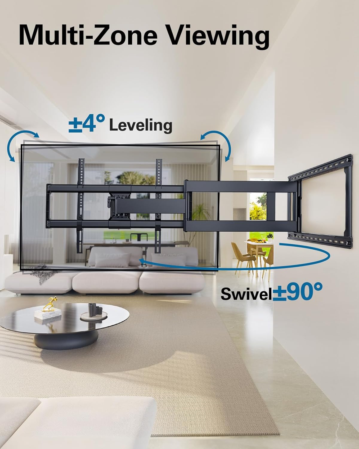 Pipishell Long Arm Full Motion TV Wall Mount for 42–90 Inch TVs up to 150 lbs, 40.1″ Long Extension, Pre-Assembled Corner TV Mount with Full Swivel, Tilt, Fits 8″/12″/16″/24″ Studs, Max VESA 800x400mm