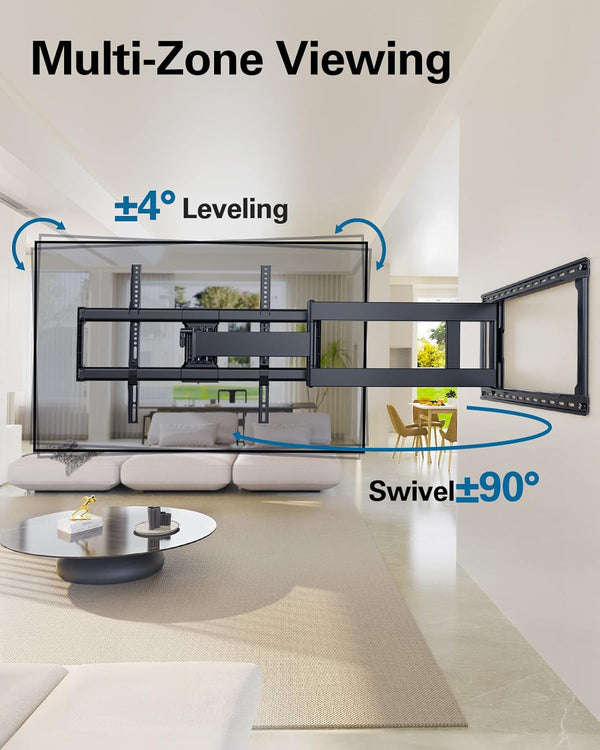 Pipishell Long Arm Full Motion TV Wall Mount for 42–90 Inch TVs up to 150 lbs, 40.1″ Long Extension, Pre-Assembled Corner TV Mount with Full Swivel, Tilt, Fits 8″/12″/16″/24″ Studs, Max VESA 800x400mm