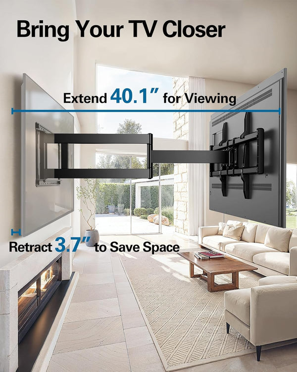 Pipishell Long Arm Full Motion TV Wall Mount for 42–90 Inch TVs up to 150 lbs, 40.1″ Long Extension, Pre-Assembled Corner TV Mount with Full Swivel, Tilt, Fits 8″/12″/16″/24″ Studs, Max VESA 800x400mm