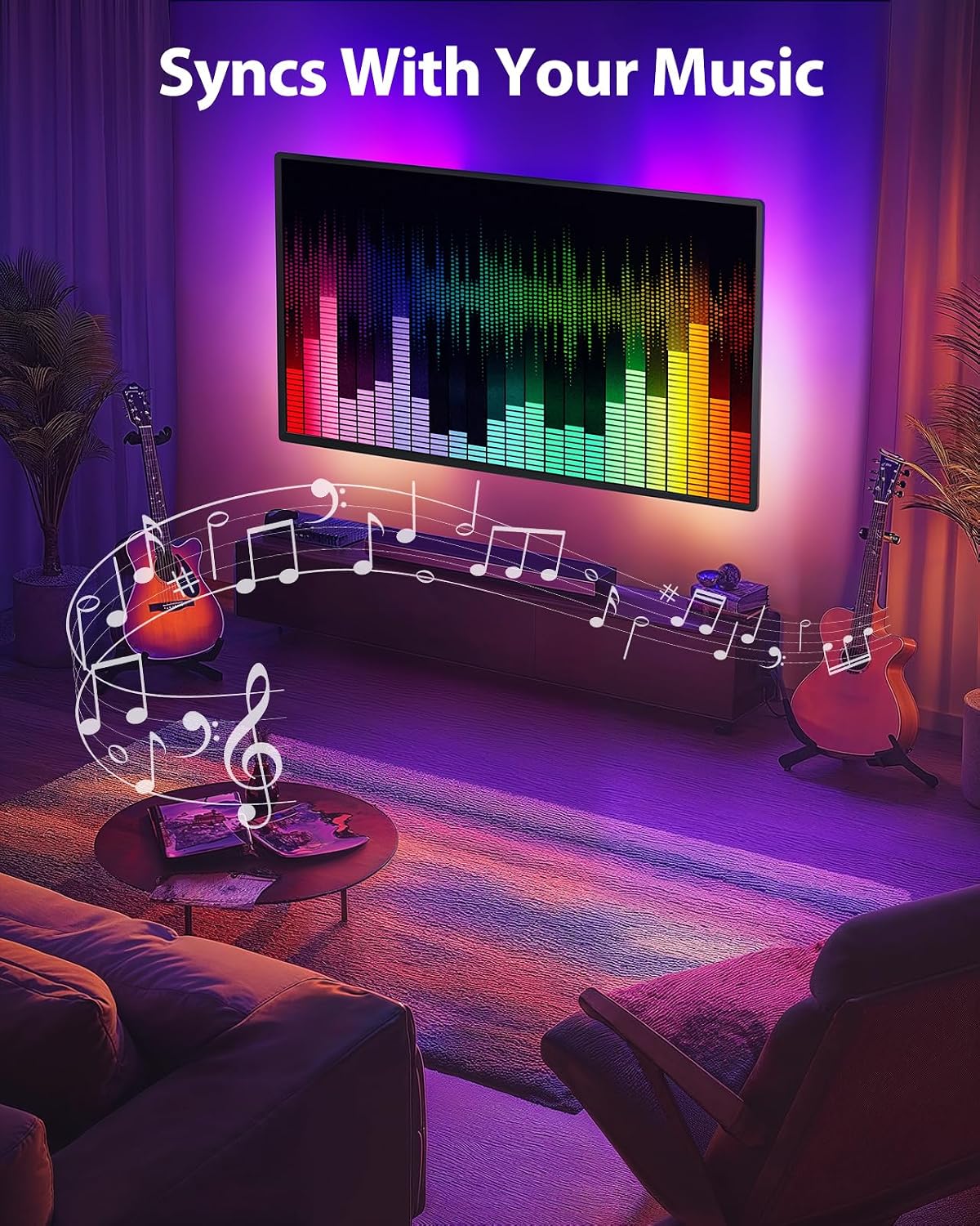 Pipishell Full Motion TV Wall Mount with LED Lights for 26-65 inch TVs, Pre-Assembled Wall Mount TV Bracket up to 99 lbs Max VESA 400x400mm, Fits 16”/12” Wood Studs, TV Backlights with Music Sync