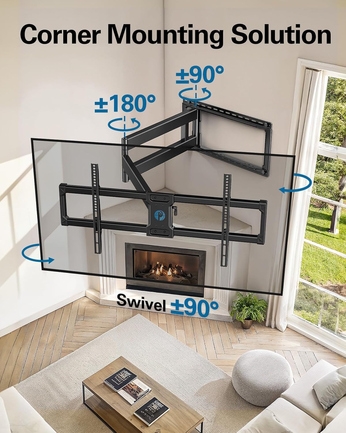 Pipishell Long Arm Full Motion TV Wall Mount for 42–90 Inch TVs up to 150 lbs, 40.1″ Long Extension, Pre-Assembled Corner TV Mount with Full Swivel, Tilt, Fits 8″/12″/16″/24″ Studs, Max VESA 800x400mm