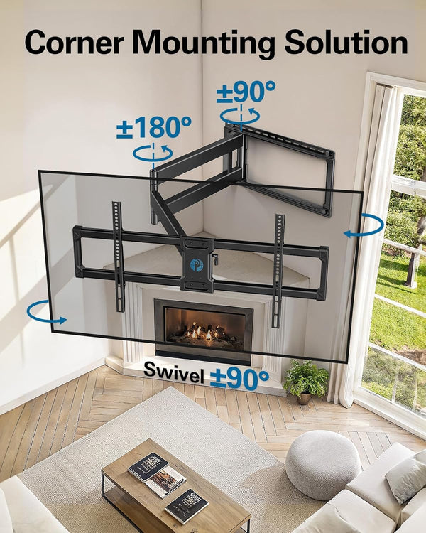 Pipishell Long Arm Full Motion TV Wall Mount for 42–90 Inch TVs up to 150 lbs, 40.1″ Long Extension, Pre-Assembled Corner TV Mount with Full Swivel, Tilt, Fits 8″/12″/16″/24″ Studs, Max VESA 800x400mm